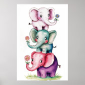 Aquarell modern 3 Elefant mit Blume4 Poster (Vorne)