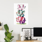Aquarell modern 3 Elefant mit Blume4 Poster (Heimbüro)