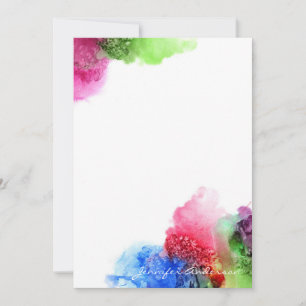 Aquarell Modern Blau Grün Rot Personalisiert Mitteilungskarte