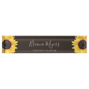 Aquarell Moderne Blumenblüten Braun Geschäft Namensplakette