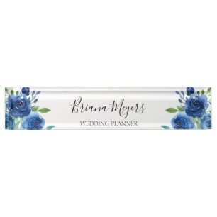 Aquarell Moderne florale Navy Blue Business Namensplakette