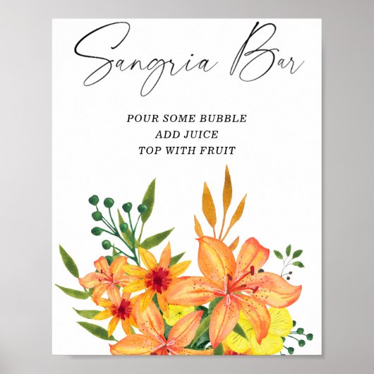 Aquarell moderne florale Sangria-Bar Poster (Vorne)