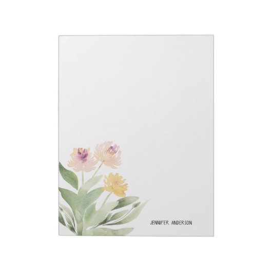 Aquarell moderne Frühlingsblumen Grün Notizblock (Rotiert)