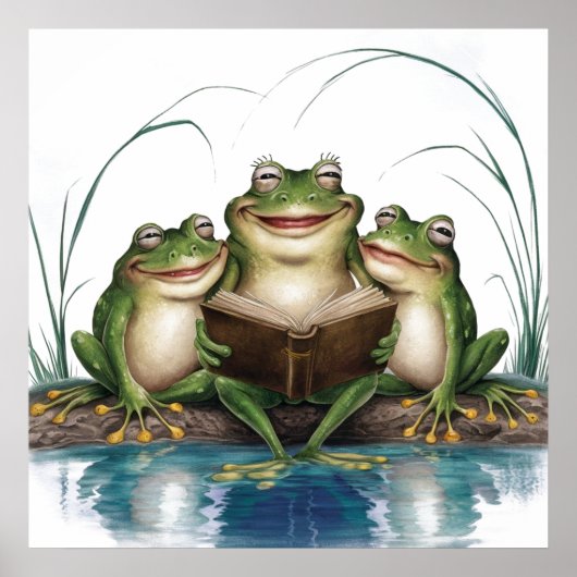Aquarell Moderne grüne Frösche lesen Buch Poster (Vorne)