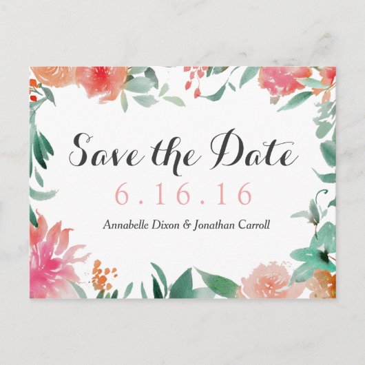 Aquarell Moderne Save the Date Postkarte (Vorderseite)