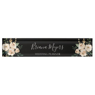 Aquarell Moderne Schwarze Flora Business Namensplakette