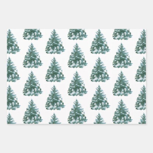 Aquarell Moderner Grüner Kiefer Weihnachtsbaum Geschenkpapier Set (Vorderseite 2)