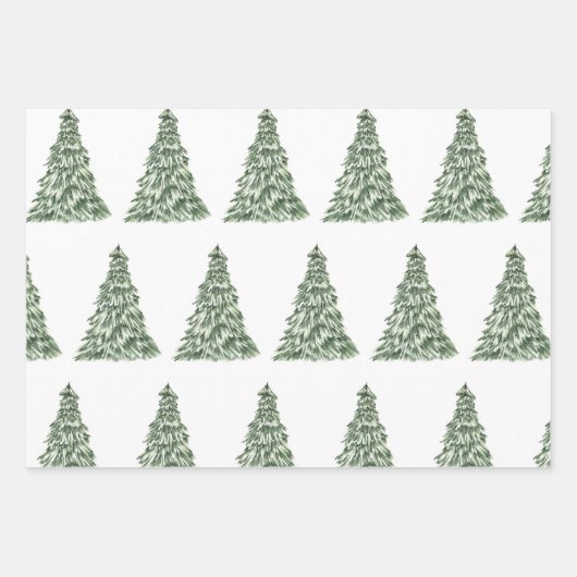 Aquarell Moderner Grüner Kiefer Weihnachtsbaum Geschenkpapier Set (Vorderseite)