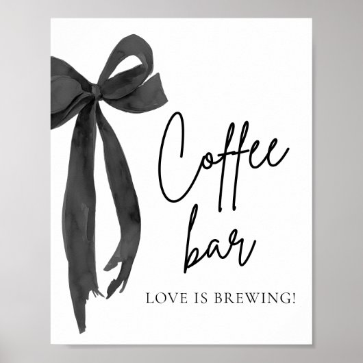 Aquarell Modernes Black Bow Coffee Bar Sign Poster (Vorne)