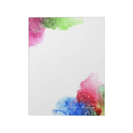 Aquarell Modernes Blaues Grün Personalisiert Notizblock (Rotiert)