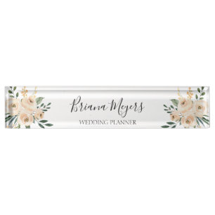 Aquarell Modernes Blush Peach Hydrangeas Business Namensplakette