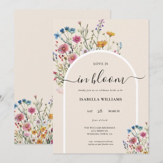 Aquarell Modernes Brautparty für Wildblume Einladung (Vorne/Hinten)