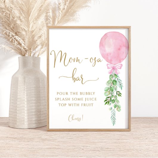 Aquarell Modernes Rosa Ballon Mama-osa Bar Poster