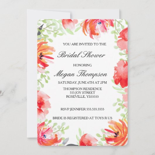 Aquarell Mohn Blume Bridal Dusche Einladung (Vorderseite)