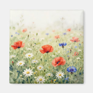 Aquarell-Mohn-Gänseblümchen-Kornblumen-Wiesen-Must Magnet
