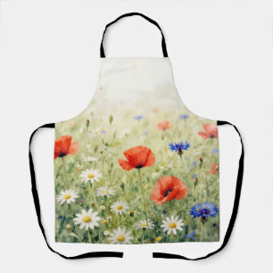 Aquarell-Mohn-Gänseblümchen-Kornblumen-Wiesen-Must Schürze
