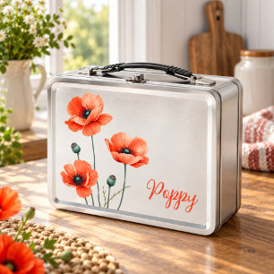 Aquarell-Mohn Namens Florale Metall-Lunchbox Metall Brotdose