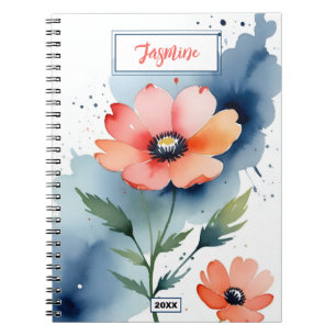 Aquarell-Mohn-Tanz Notizblock