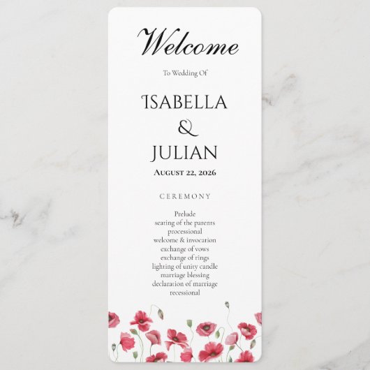 Aquarell-Mohn-und-Lavendel-Blumen-Hochzeitsprogram Programm (Vorderseite)