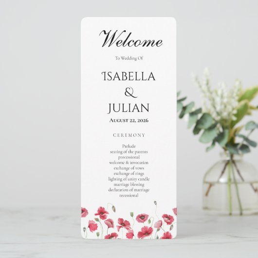Aquarell-Mohn-und-Lavendel-Blumen-Hochzeitsprogram Programm (Stehend Vorderseite)