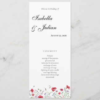 Aquarell-Mohn-und-Lavendel-Blumenhochzeit Programm
