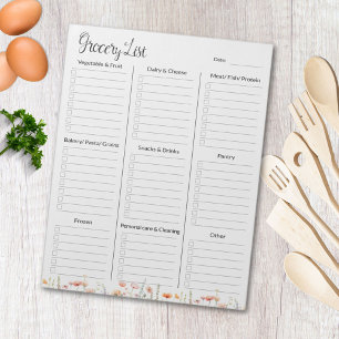 Aquarell-Mohn-Wildblumen-Blumen-Wocheneinkaufslist Notizblock