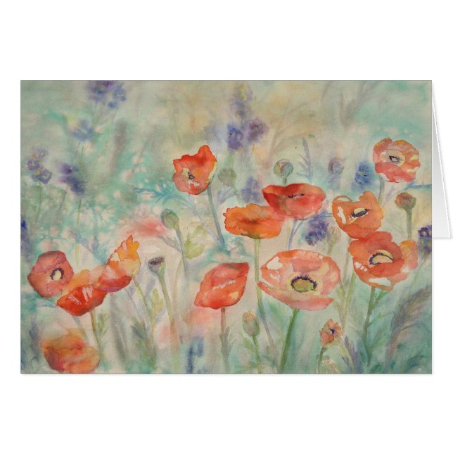 Aquarell-Mohnblumen auf einem Gebiet (Vorderseite (Horizontal))