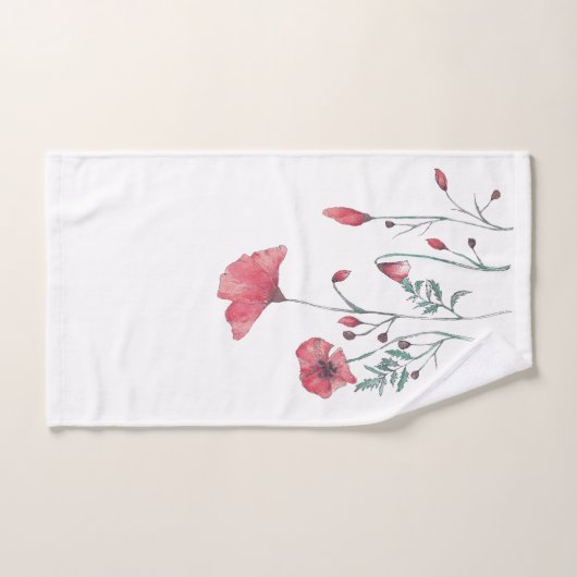 Aquarell-Mohnblumen Badhandtuch Set (Handtuch)