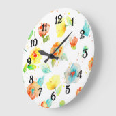 Aquarell-Mohnblumen Große Wanduhr (Winkel)