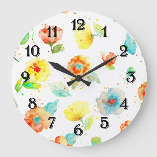 Aquarell-Mohnblumen Große Wanduhr (Vorderseite)