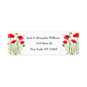 Aquarell-Mohnblumen Rot Chic Floral Absenderadress