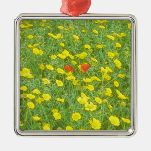 Aquarell-Mohnblumen Silbernes Ornament