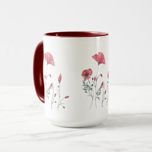 Aquarell-Mohnblumen Tasse (Vorderseite Links)