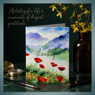 Aquarell-Mohnblumen und Berg anpassbar Karte