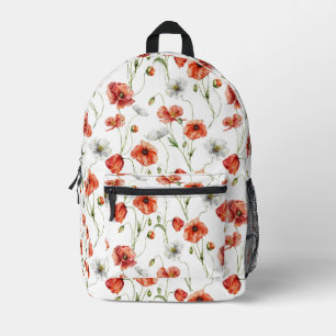 Aquarell-Mohnblumen und weiße Wildblumen auf der W Bedruckter Rucksack