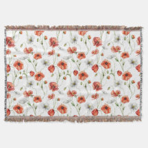 Aquarell-Mohnblumen und weiße Wildblumen auf der W