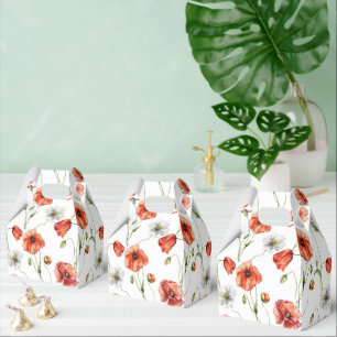 Aquarell-Mohnblumen und weiße Wildblumen auf der W Geschenkschachtel