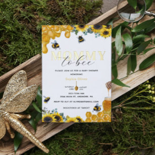 Aquarell-Mommy-to-Bee-Baby-Shower Gold Folieneinladung