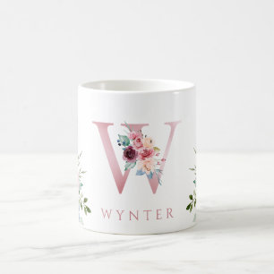 Aquarell-Monogramm-Blumen-Letter W-Kaffeetasse Kaffeetasse