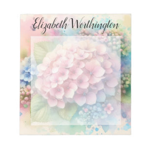 Aquarell-Monogramm Hortensie rosa  Notizblock