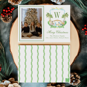 Aquarell-Monogramm Initiale Weihnachtswappen-Foto Feiertagskarte