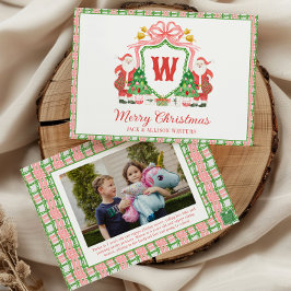 Aquarell-Monogramm-Initialen-Santa-Wappen-Foto Feiertagskarte