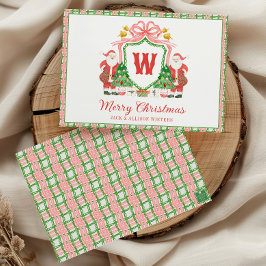 Aquarell-Monogramm-Initialien-Santa-Wappen Feiertagskarte