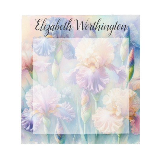 Aquarell-Monogramm lila Iris-Blumen Notizblock (Vorderseite)