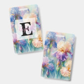 Aquarell-Monogramm lila Iris-Blüten Ausweis (Vorder- & Rückseite)