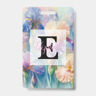 Aquarell-Monogramm lila Iris-Blüten Ausweis