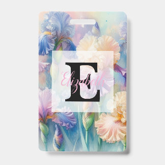 Aquarell-Monogramm lila Iris-Blüten Ausweis
