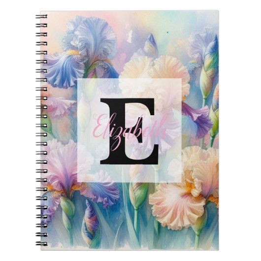 Aquarell-Monogramm lila Iris-Blüten Notizblock (Vorderseite)