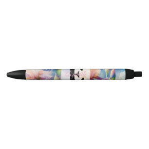 Aquarell-Monogramm mit floralen lila Irisblüten Kugelschreiber