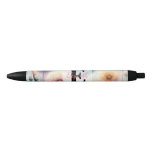 Aquarell-Monogramm mit rosa blauen Löwenzahnblumen Kugelschreiber